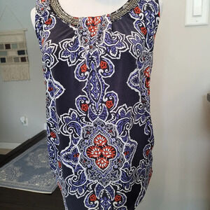 Magnolia Grace Beaded Collar Sleeveless Top •Size Large•